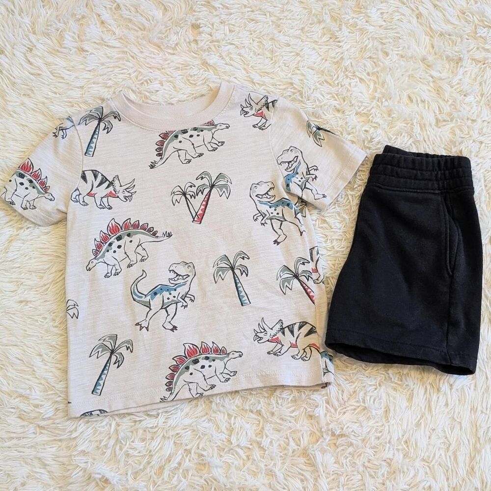 Dinosaur Graphic Print Shirt Black Shorts Outfit Set Garanimals Boys Size 3T